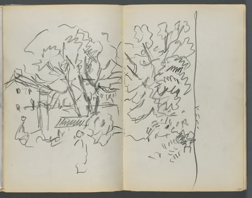 Sketchbook, The Dells, N° 127, page 132 & 133: Landscape by Maurice Prendergast, book, 1919-1921