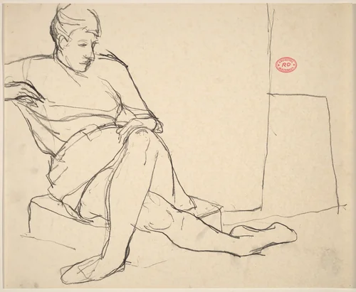 Untitled [woman seated on a cushion on the floor] [recto] by Richard Diebenkorn, drawing, 1955-1967