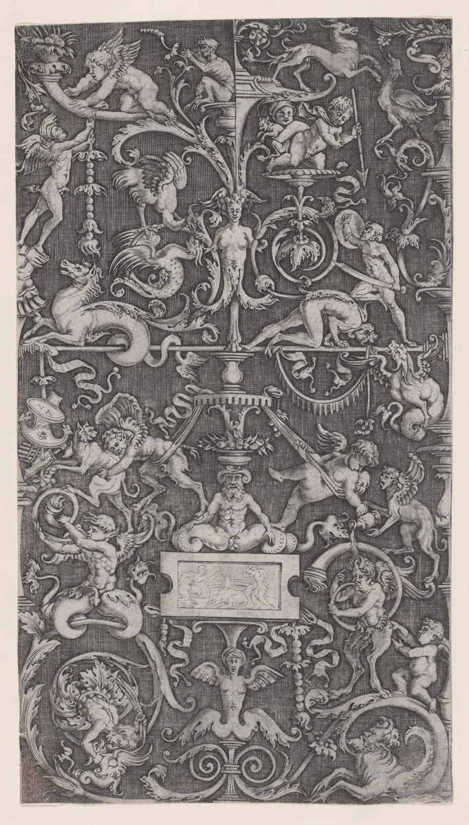Ornamental Panel by Agostino Veneziano, print, 1514-1536