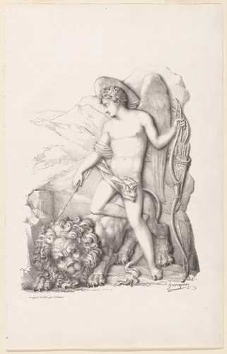 L’Amour terrassant un lion (Personification of Love Vanquishing a Lion) by Philippe Auguste Hennequin, print, 1825