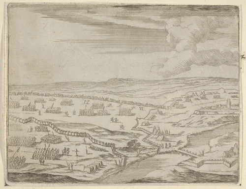 Francesco I d'Este Approches the Camp of the Enemy Under the Pretext of Battle, Although he Obtains their Surrender Without Battle, from "L'Idea di un Principe ed Eroe Cristiano in Francesco I d'Este, di Modena e Reggio Duca VIII [...]" by Bartolomeo Fenice, print, 1659