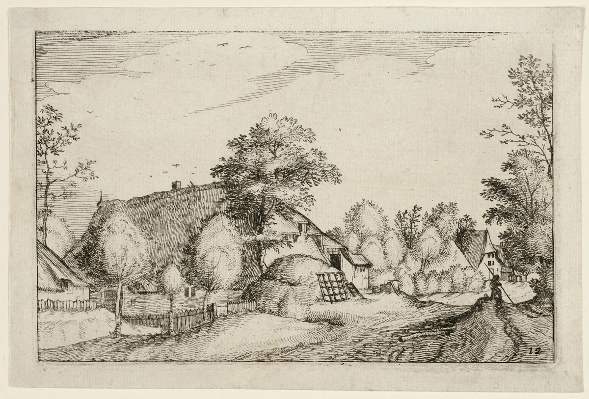 Village Road, plate twelve after Pictures of Farms, Country Houses and Rustic Villages (Praediorum villarum et rusticarum casularum icones) by Claes Jansz Visscher, print, 1612