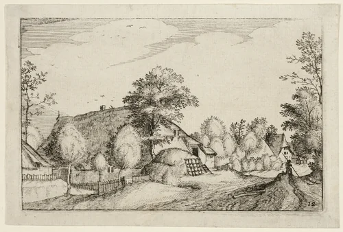 Village Road, plate twelve after Pictures of Farms, Country Houses and Rustic Villages (Praediorum villarum et rusticarum casularum icones) by Claes Jansz Visscher, print, 1612