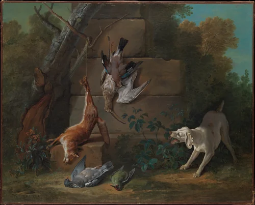 Dog Guarding Dead Game by Jean-Baptiste Oudry, painting, 1753