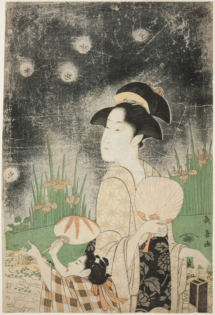 Catching Fireflies by Eshōsai Chōki, print, 1790-1800