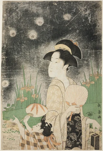 Catching Fireflies by Eshōsai Chōki, print, 1790-1800