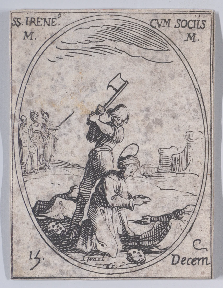 S. Irénée et Ses Compagnons (St. Irenaeus and His Companions), December 15th, from "Les Images De Tous Les Saincts et Saintes de L'Année" (Images of All of the Saints and Religious Events of the Year) by Jacques Callot, print, 1636