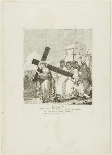 Christ is Helped by Simon of Cyrene, plate five from Stations of the Cross by Giovanni Domenico Tiepolo, print, 1748