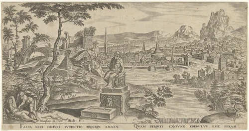 Cephalus ontdekt de stervende Procris by Unknown, print, 1569