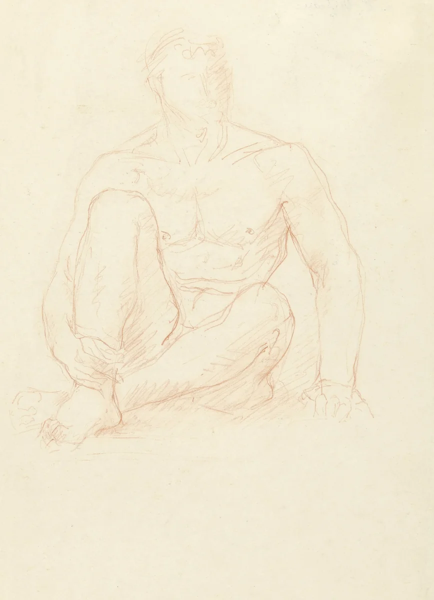 Zittend mannelijk naakt, van voren by Charles Despiau, drawing, 1884-1946