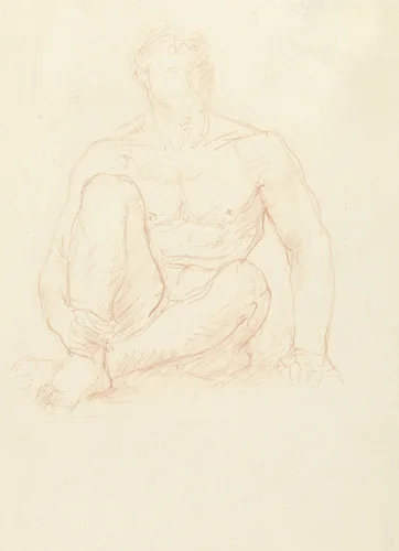 Zittend mannelijk naakt, van voren by Charles Despiau, drawing, 1884-1946