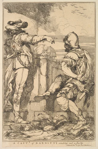 A Captain of Banditti Sending Out a Party, from "Fifteen Etchings Dedicated to Sir Joshua Reynolds" by John Hamilton Mortimer, print, 1778