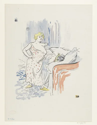 Man in bed en prostituee in slaapkamer by anonymous, photograph, 1896