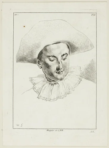 Man's Head (with hat and ruff) by Anne Claude Philippe Caylus, print, 1712-1765