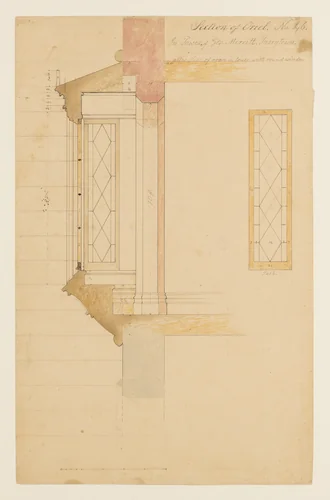 Technical Drawing with a Section of an Oriel Window for the Tower of Lyndhurst for George Merritt, Tarrytown, New York by Alexander Jackson Davis, drawing, 1859-1869