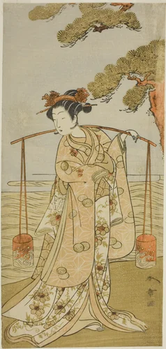 The Actor Segawa Kitsuji III as Murasame in the Play Gohiiki Kanjincho, Performed at the Nakamura Theater in the Eleventh Month, 1773 by Katsukawa Shunsho (勝川 春章), print, 1768-1778