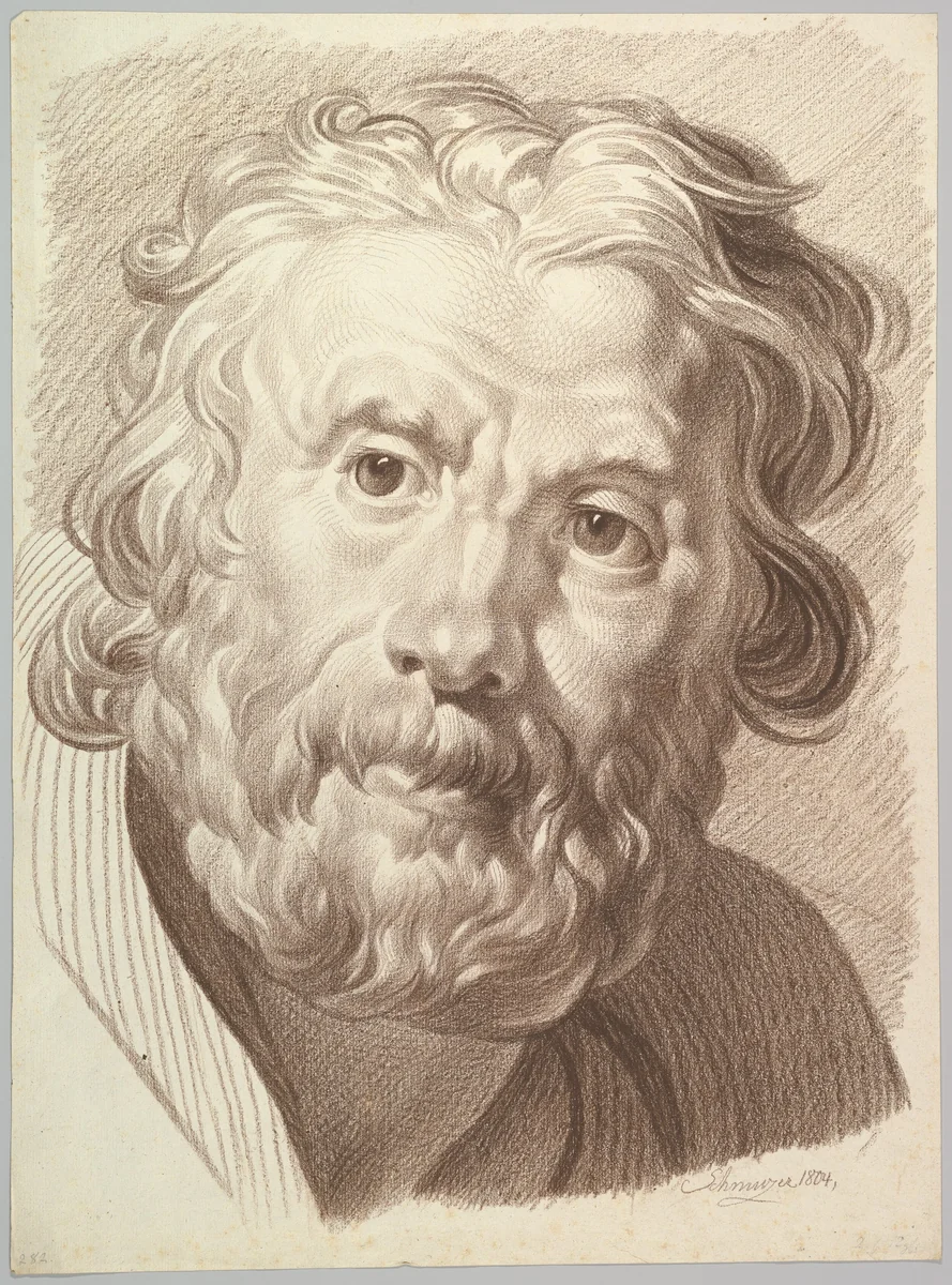 Head of Bearded Old Man by Jakob Matthias Schmutzer, drawing, 1804