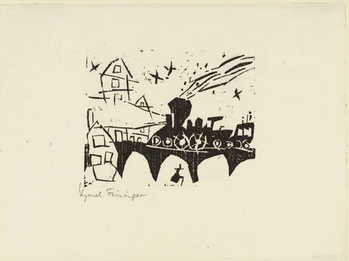 Locomotive on the Bridge (Zug auf der Brücke) from Ten Woodcuts by Lyonel Feininger by Lyonel Feininger, print, 1918