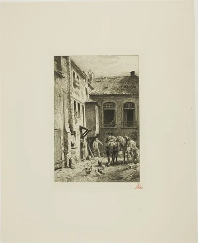 Parisian Courtyard by Charles-Émile Jacque, print, 1865