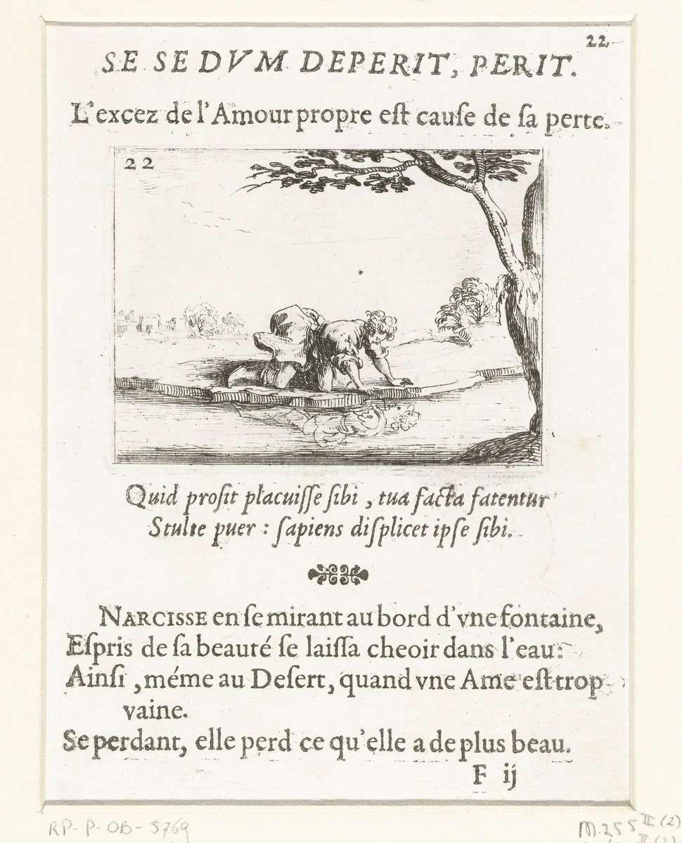 Narcissus by Jacques Callot, print, 1621-1635