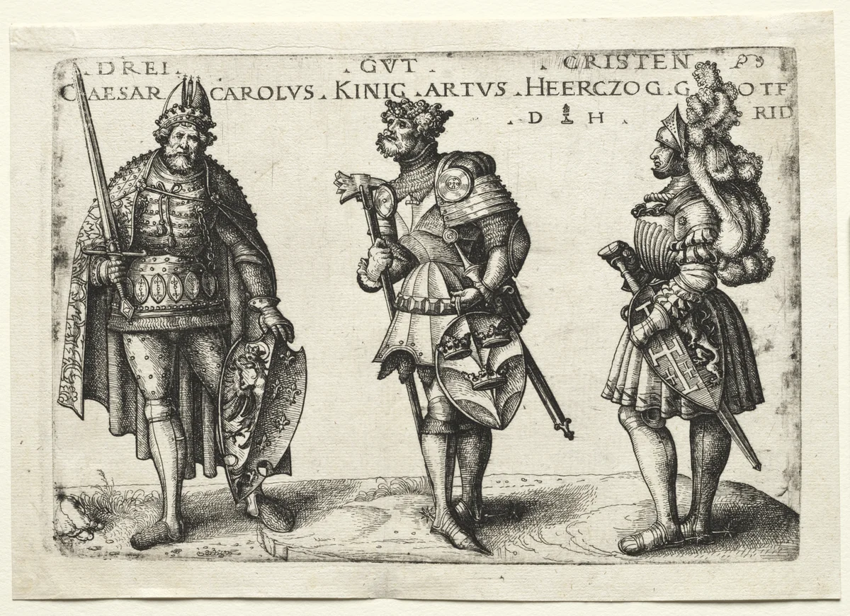 Three Worthy Christians by Daniel Hopfer, print, 1516-1599