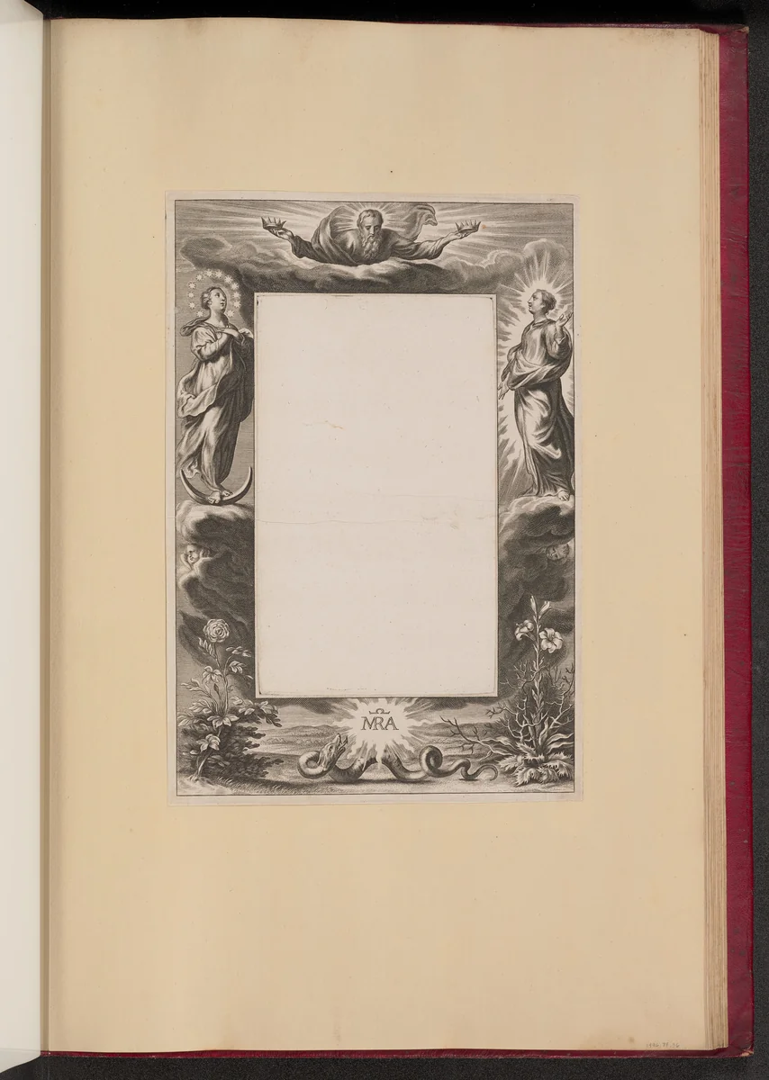 Border Illustration with God the Father, Two Saints, and a Serpent by Netherlandish 17th Century, print, 1613-1646