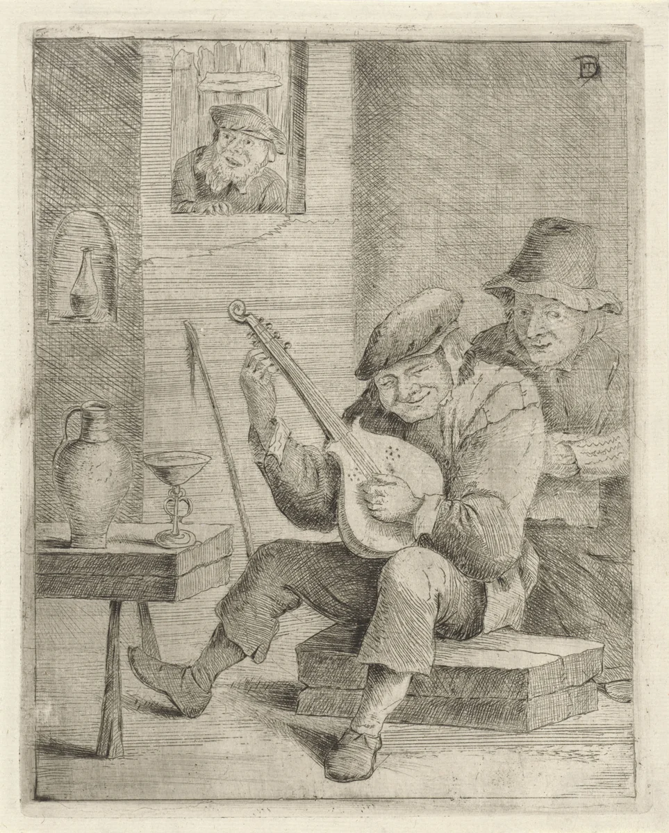 Boer bespeelt de luit by anonymous, print, 1700-1799
