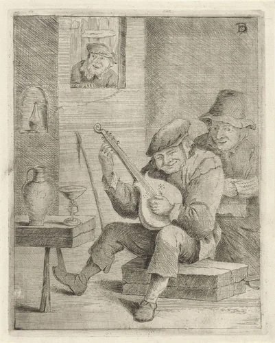 Boer bespeelt de luit by anonymous, print, 1700-1799