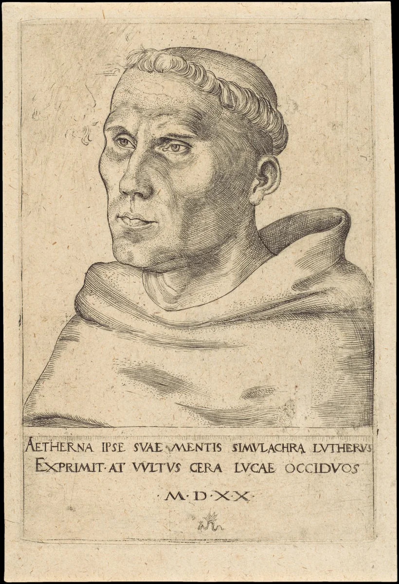 Martin Luther as an Augustinian Monk by Lucas Cranach, print, 1520