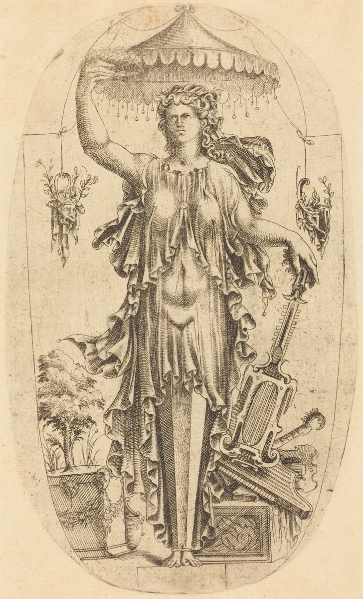 Woman with Musical Instrument by Jean Mignon, print, 1523-1603