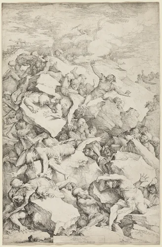 The Fall of the Giants by Salvator Rosa, print, 1663