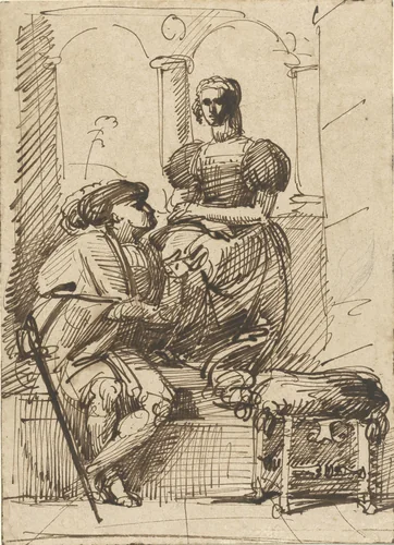 Rafaël en de Fornarina by Paul Delaroche, drawing, 1807-1856