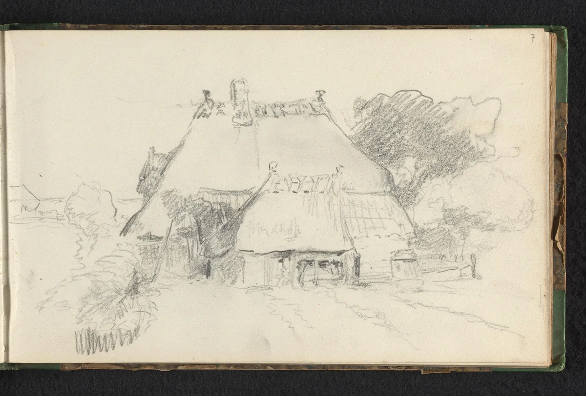 Gezicht op een boerderij by Jan Bedijs Tom, drawing, 1823-1894