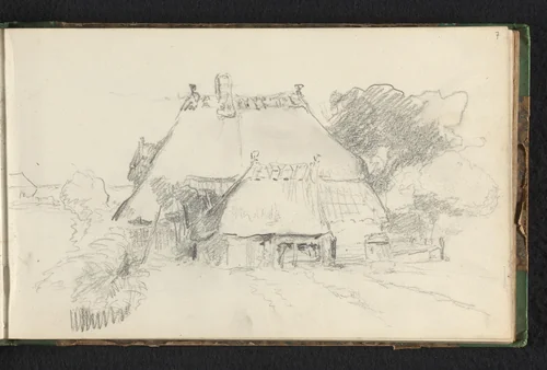 Gezicht op een boerderij by Jan Bedijs Tom, drawing, 1823-1894