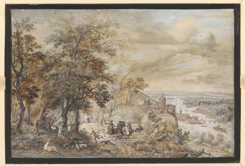 Vorstelijke jachtpartij by Gerrit Battem, drawing, 1646-1684