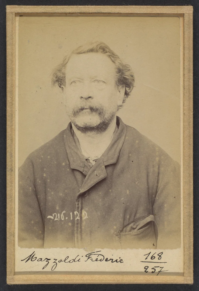Mazoldi. Frédéric, Jean-Baptiste. 54 ans, né à Bicroz (Autriche). Ferblantier. Anarchiste. 23/3/94. by Alphonse Bertillon, photograph, 1894