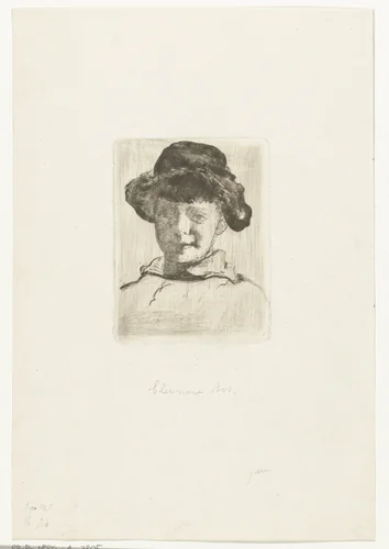Portret van een meisje met hoed by Gerard Jan Bos, print, 1883