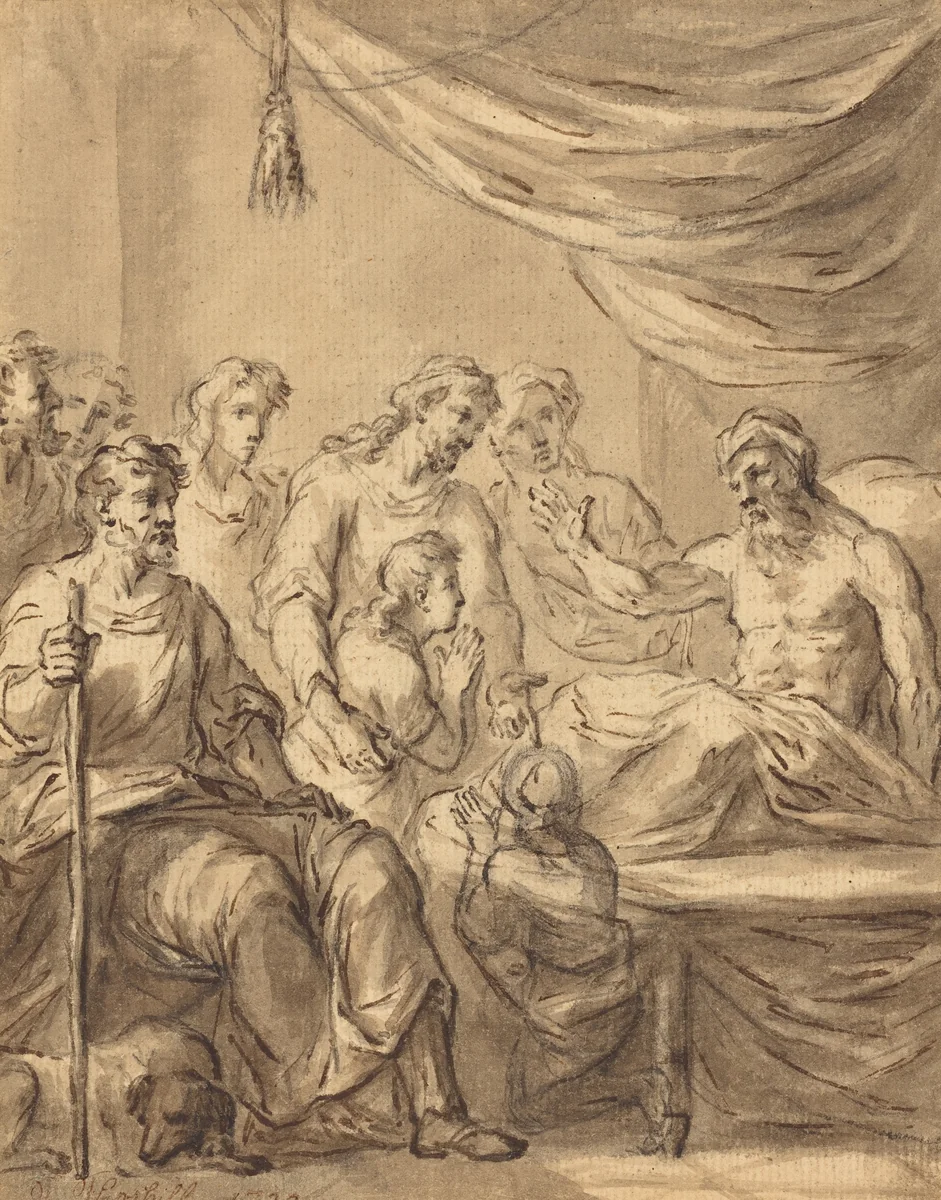 Jacob Allowing Benjamin to Go to Egypt with His Brothers by Sir James Thornhill, drawing, 1722