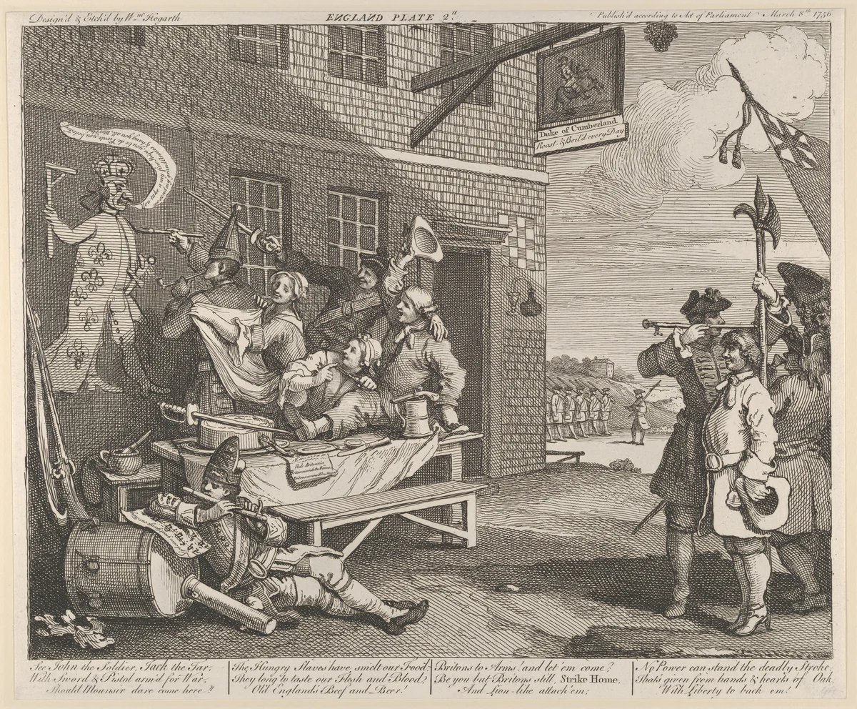 The Invasion, Plate 2: England by William Hogarth, print, 1756