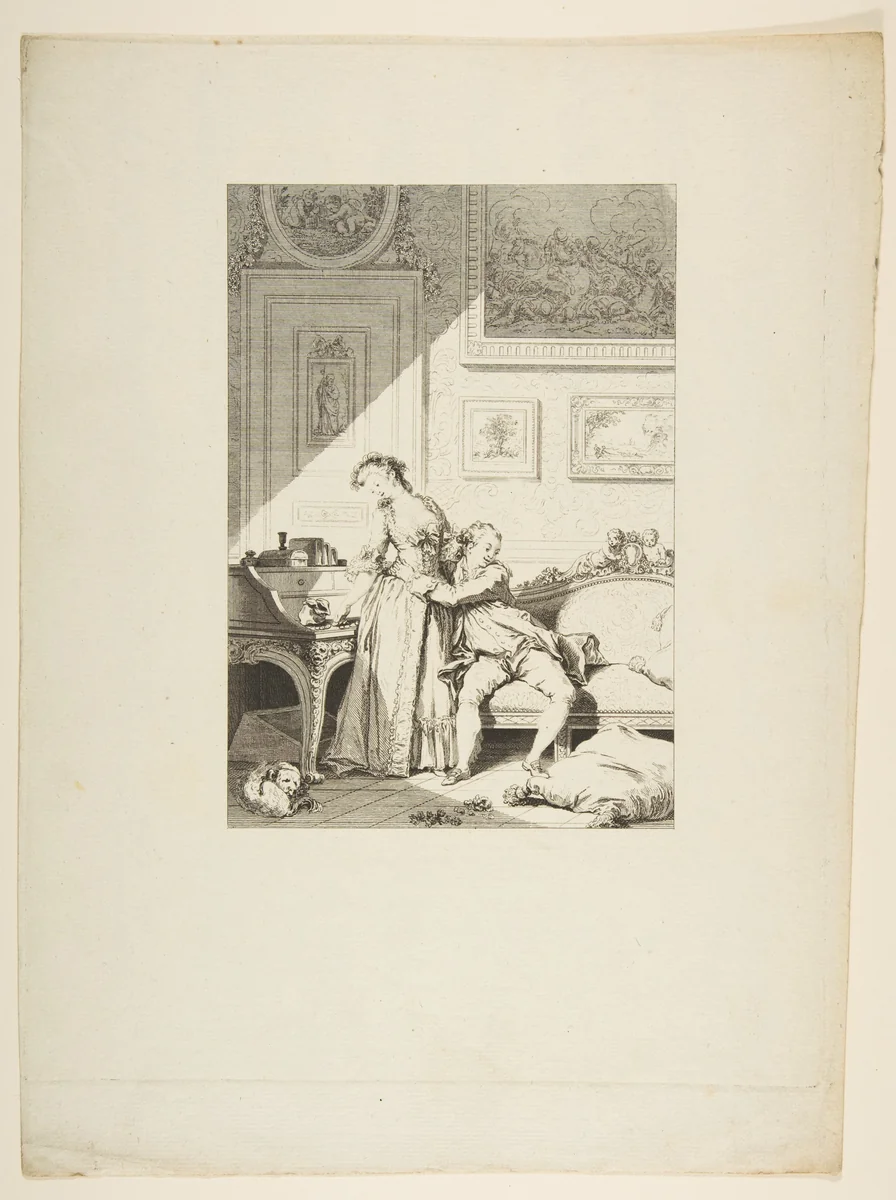 Contes et nouvelles en vers: A Femme avare galant Escroc, from "Les Contes de la Fontaine" by Jacques Aliamet, print, 1795