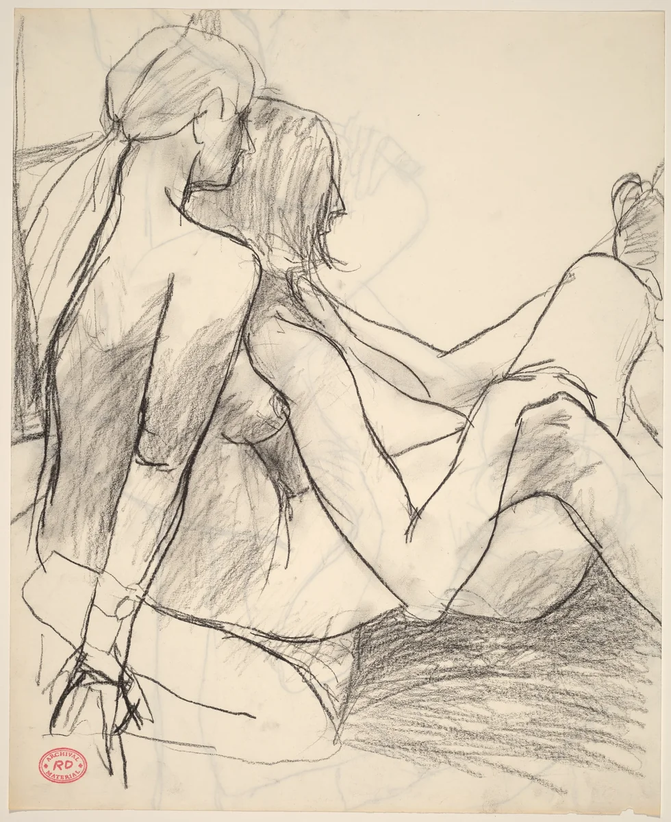 Untitled [looking over the shoulder of two female nudes] [recto] by Richard Diebenkorn, drawing, 1955-1967