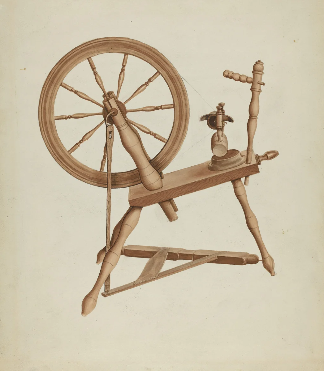 Shaker Flax Spinning Wheel by Lon Cronk, index of american design, 1936