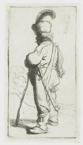 Polander leaning on a stick by Rembrandt van Rijn, print, 1631