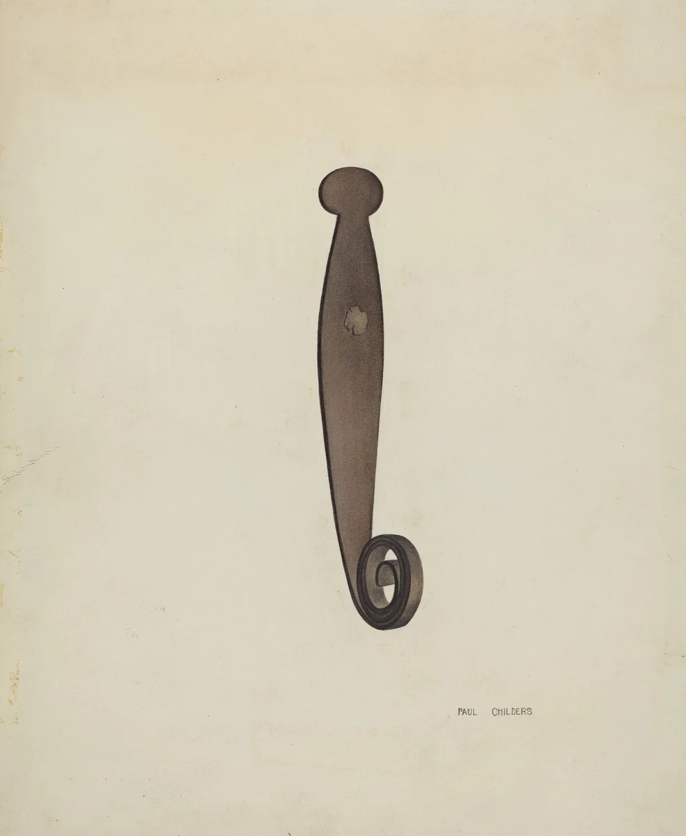 Iron Shutter Latch by William Paul Childers, index of american design, 1939
