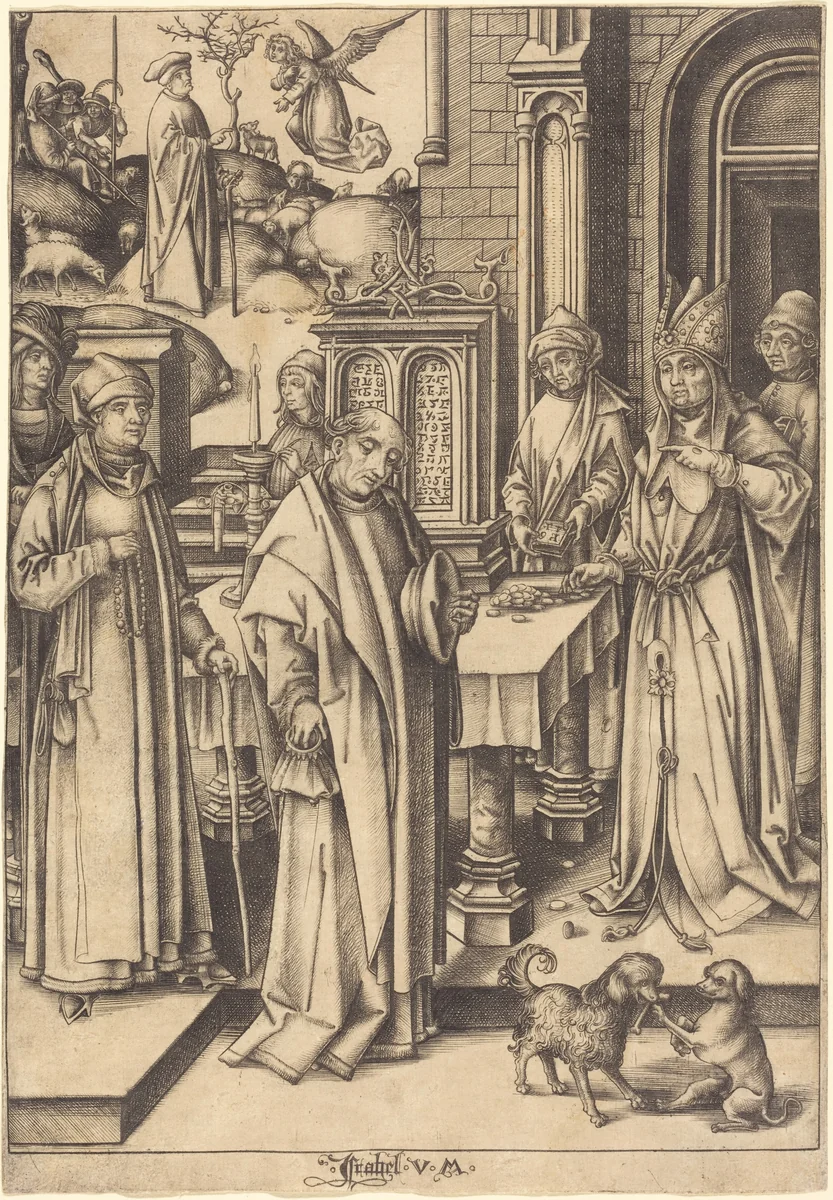 Joachim's Sacrifice by Israhel van Meckenem; Hans Holbein the Elder, print, 1490-1500