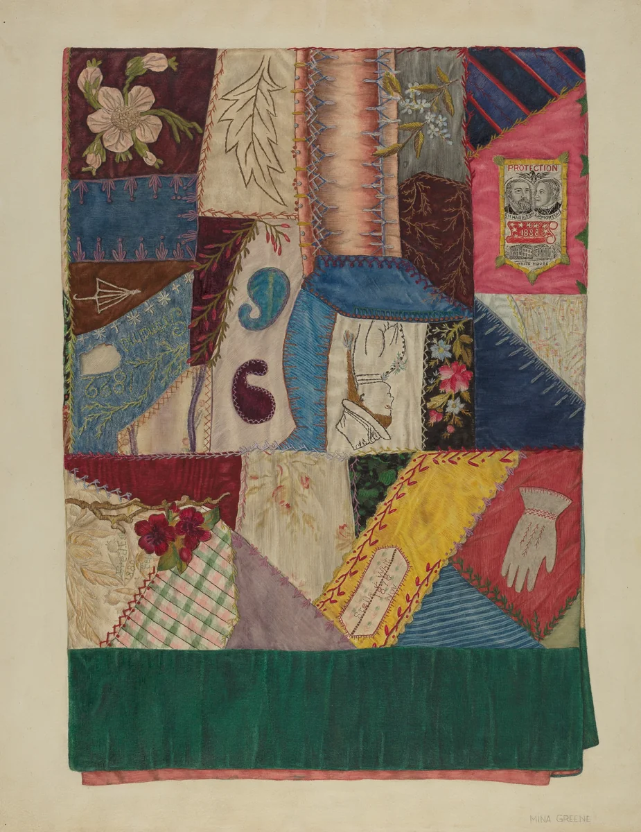 Crazy Quilt (Section of) by Mina Greene, index of american design, 1939