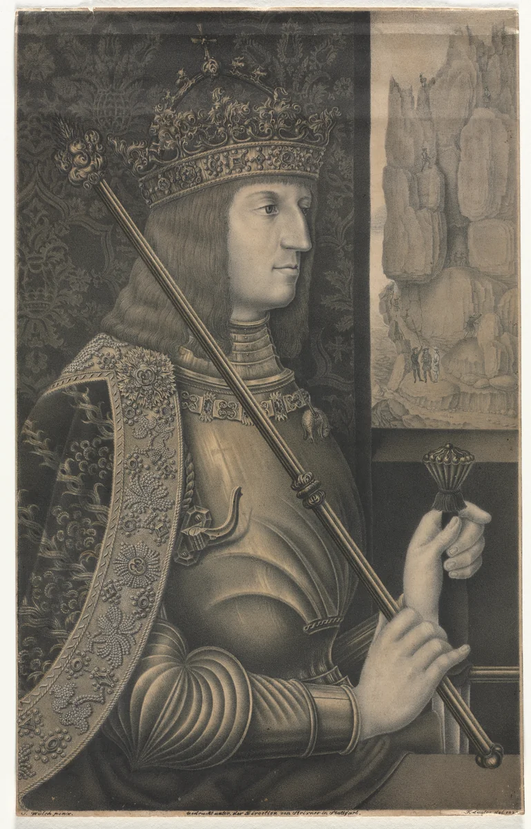 Portrait of Kaiser Maximilian I with Crown and Scepter by Florentin Lauter, print, 1825