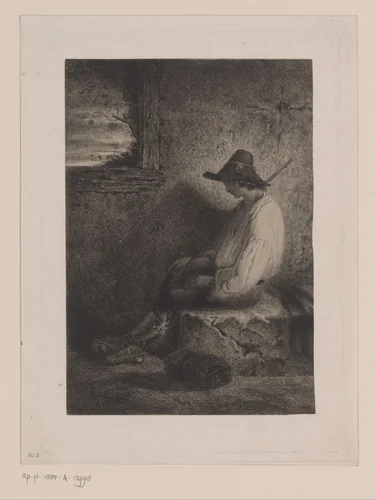 Rustende herder by Léopold Flameng, print, 1853