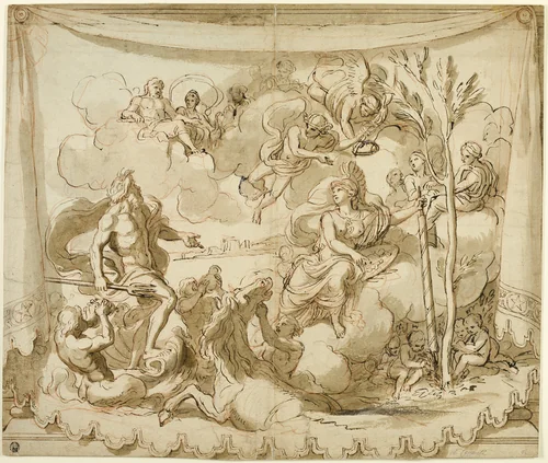 Neptune and Minerva Discussing the Foundation of Athens by Charles Le Brun, drawing, 1632-1661