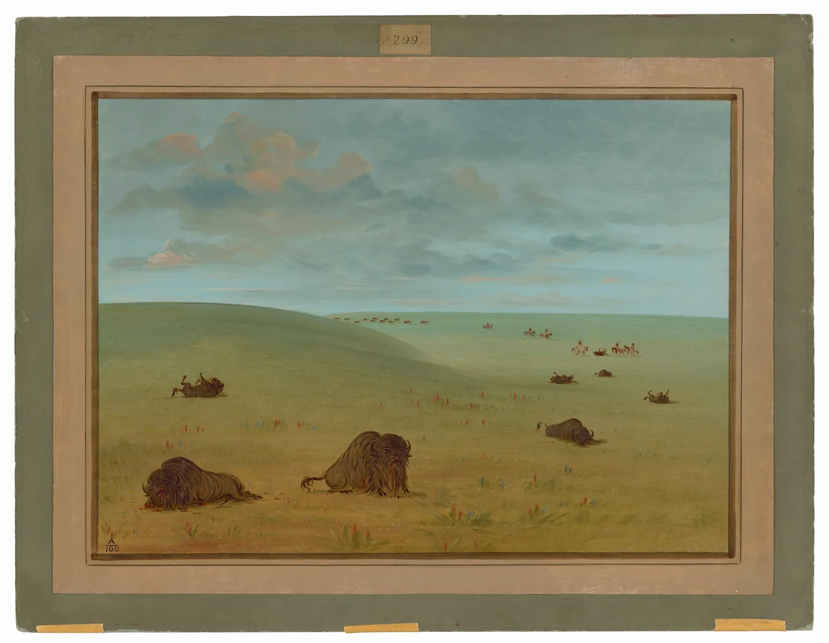 After the Buffalo Chase - Sioux by George Catlin, painting, 1861-1869